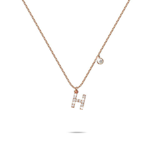 Solid 925 Sterling Silver Initial Crystal Personalised Alphabet Letter Necklace Rose Gold Filled